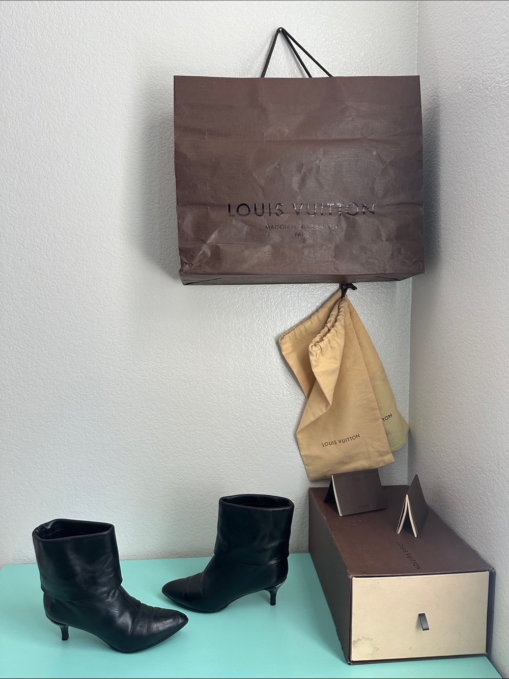 Louis Vuitton "Match Make" Leather Slouchy Pointed-Toe Ankle Booties 36 1/2-used